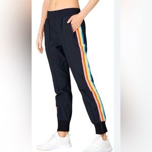 Fabletics Black and Red Track Pants with Elastic Cuffs